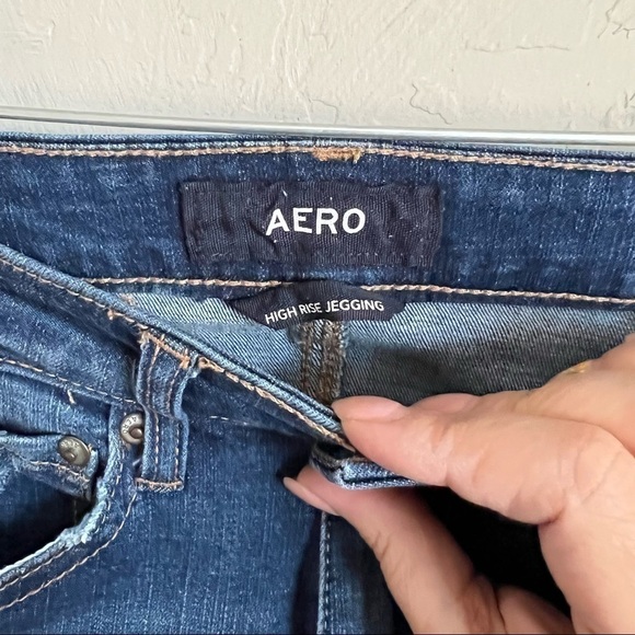 Aero High Rise Dark Wash Distressed Skinny Denim Jeans - Picture 6 of 7